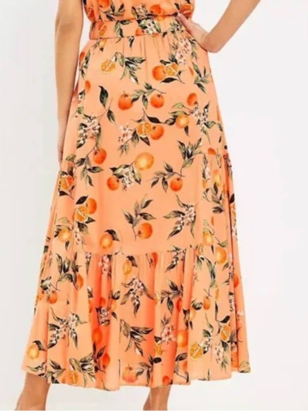 Loft Women’s Orange Citrus  Tiered Skirt - Peach M